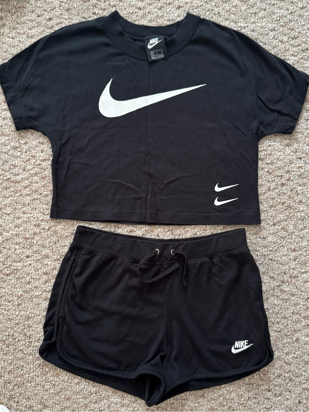 Nike Black Logo Athletic Cropped T-shirt & Shorts